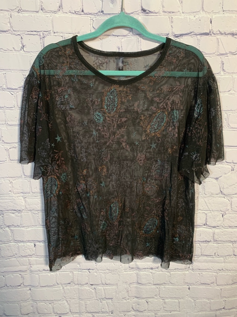 Massini Womens Sheer Floral & Celestial Print Black Sz XL Whimsigoth Ethereal